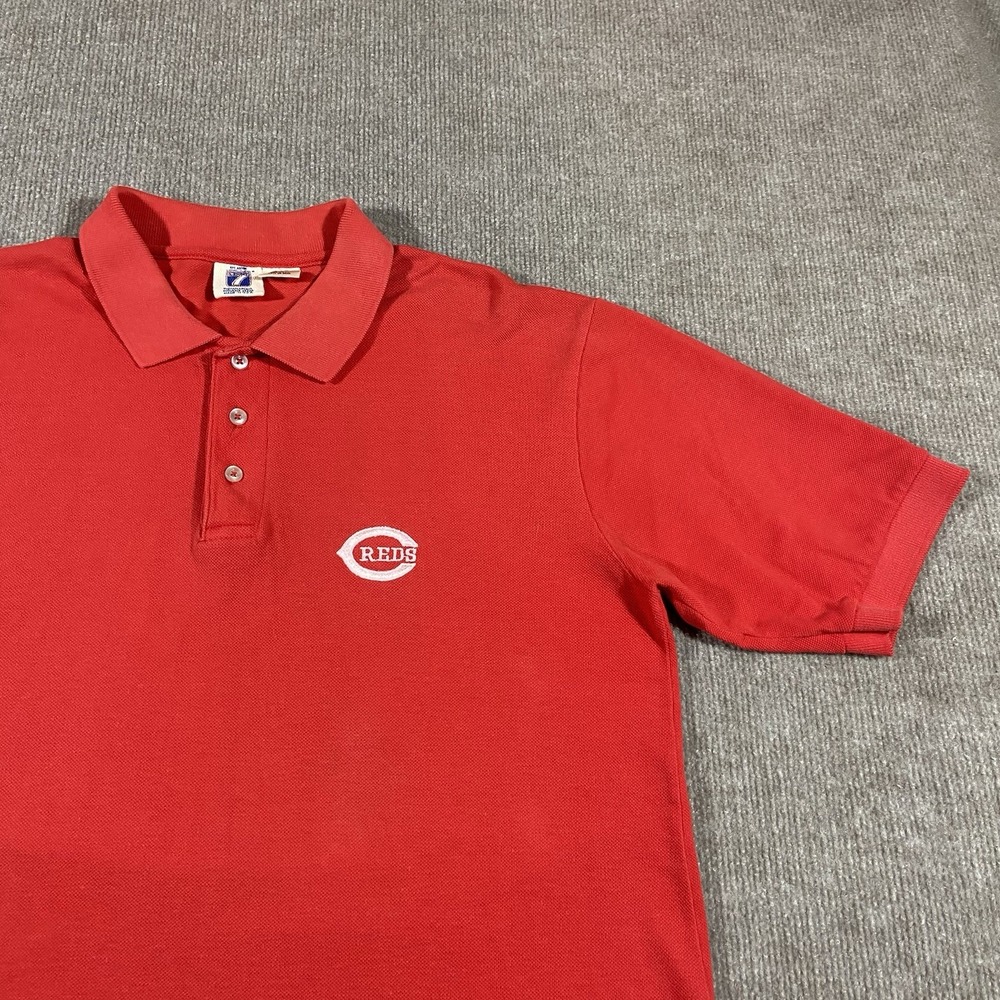 Vintage Logo 7 Cincinatti Reds Polo Shirt Mens XL Red‎ Short Sleeve Made In USA